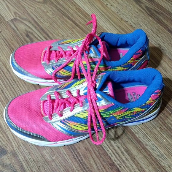 multi colored tennis shoes